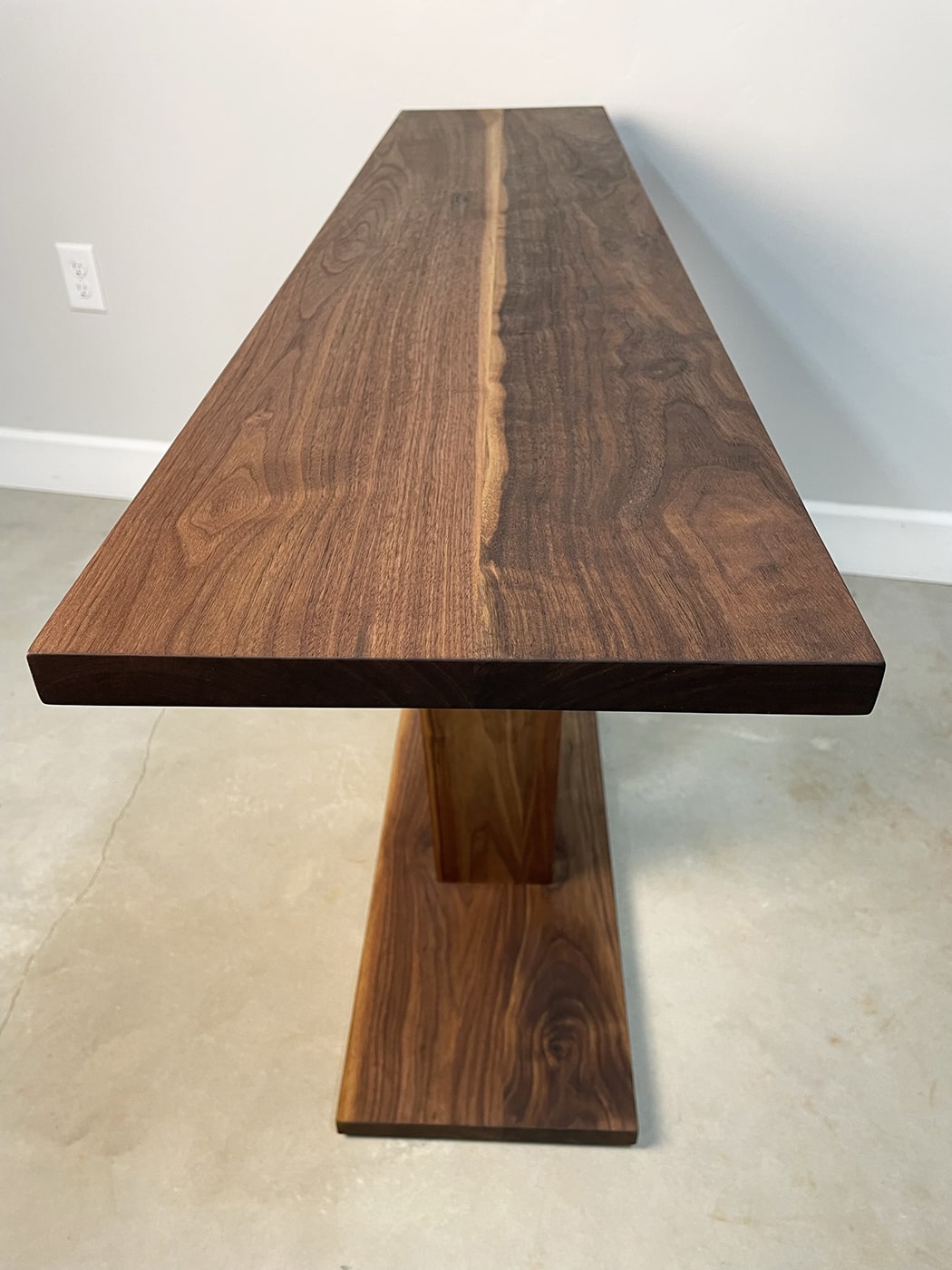 custom sofa table in walnut