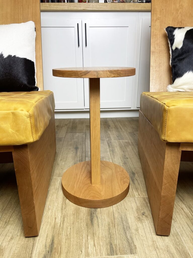 custom solid wood drink tables in cherry